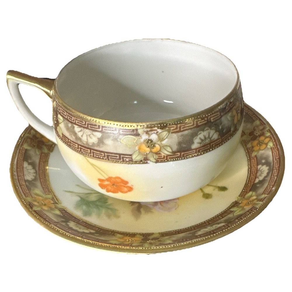 NIPPON Japan Vintage Hand‎ Painted Cup And Saucer Set